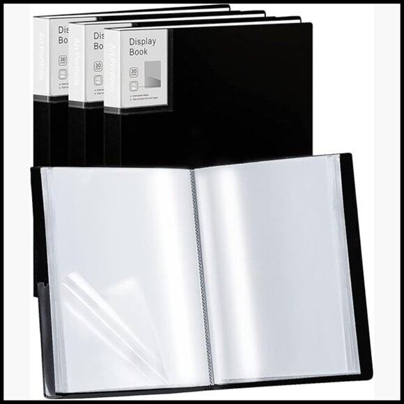 Plastic Sleeve Portfolio Folder 9x12 Artwork Display Book 30 Pockets